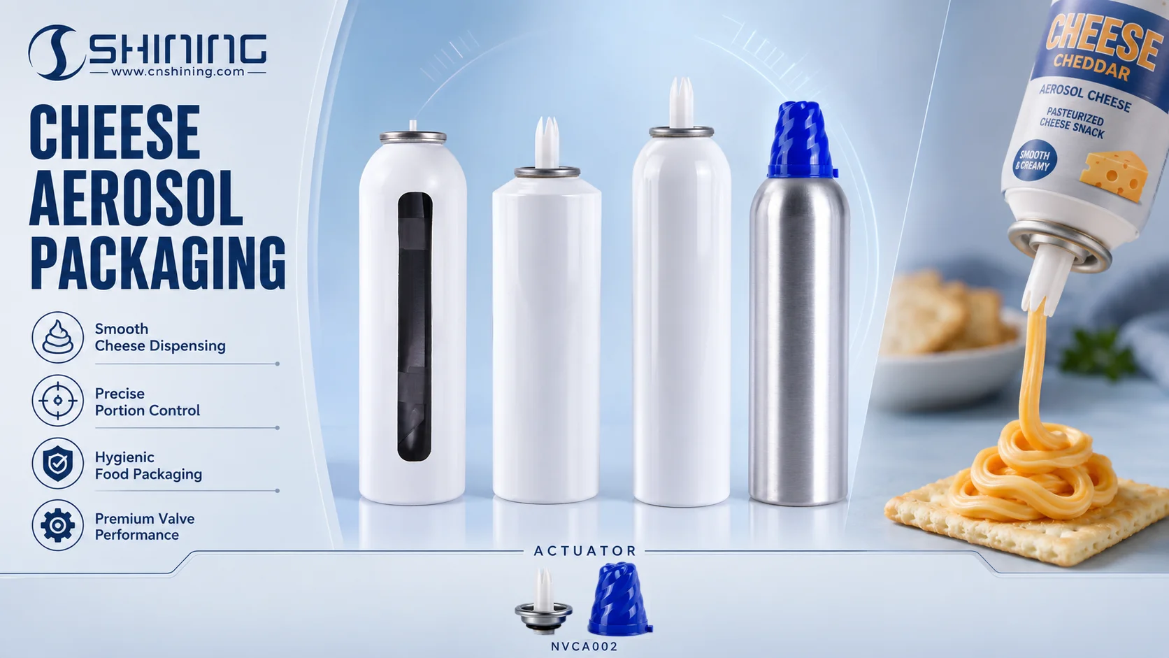 Shining Packaging-Komponenten für Käse-Aerosolspray Shining Packaging Betätigungselement und Ventilkomponenten für Käse-Aerosolspray