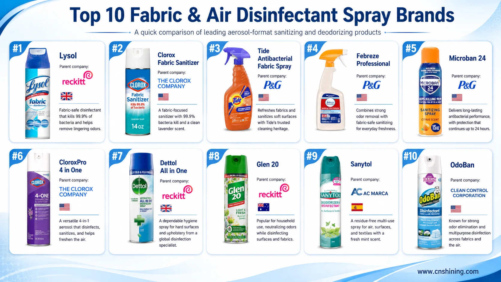 Top 10 fabric sanitizer brands market landscape Top 10 fabric sanitizer and soft-surface disinfectant brands shown as a neutral technical market landscape