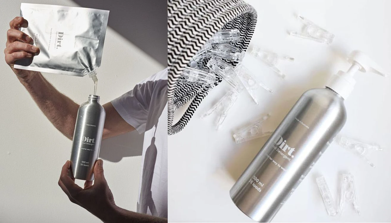 Алюминиевая бутылка DIRT объемом 330 мл для стирального порошка.