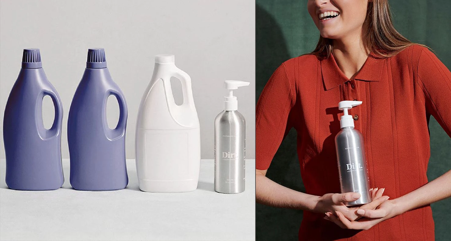 Алюминиевая бутылка DIRT объемом 330 мл для стирального порошка.