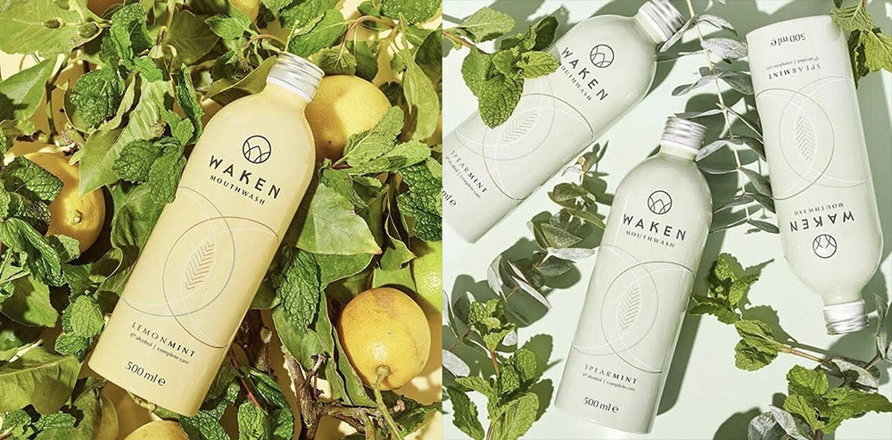 Enxaguante bucal Waken em frasco de alumínio de 500ml (2 unidades) Frasco de alumínio Waken de 500ml para enxaguante bucal