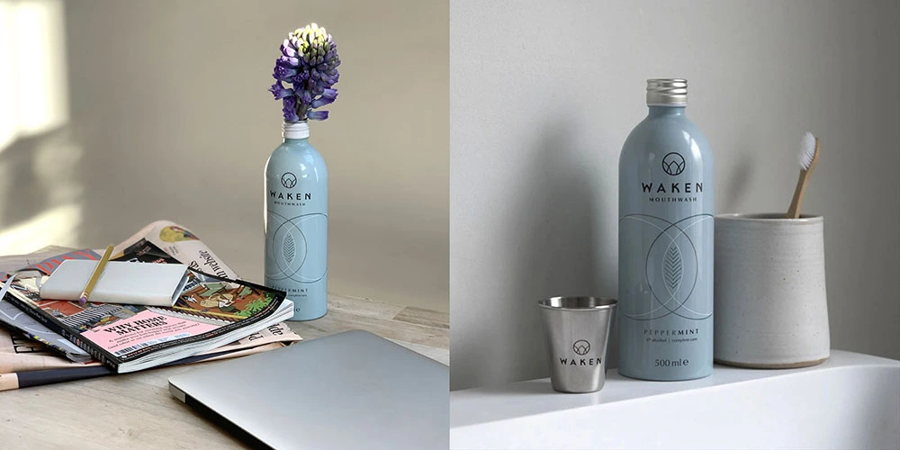 Enxaguante bucal Waken em frasco de alumínio de 500ml (3 unidades) Frasco de alumínio Waken de 500ml para enxaguante bucal