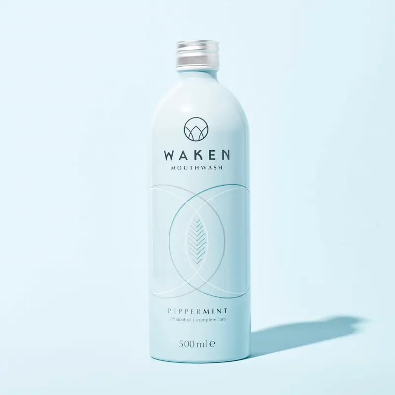 Enxaguante bucal Waken em frasco de alumínio de 500ml (1 unidade) Frasco de alumínio Waken de 500ml para enxaguante bucal