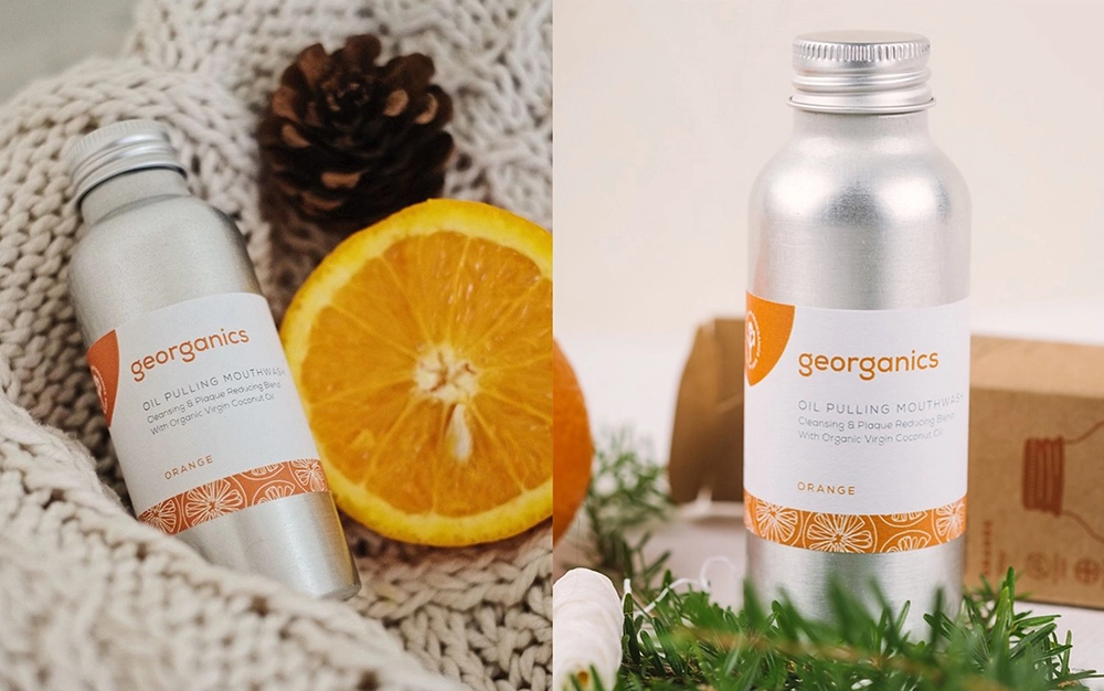 Алюминиевая бутылка GEORGANICS объемом 100 мл для ополаскивателя для рта.