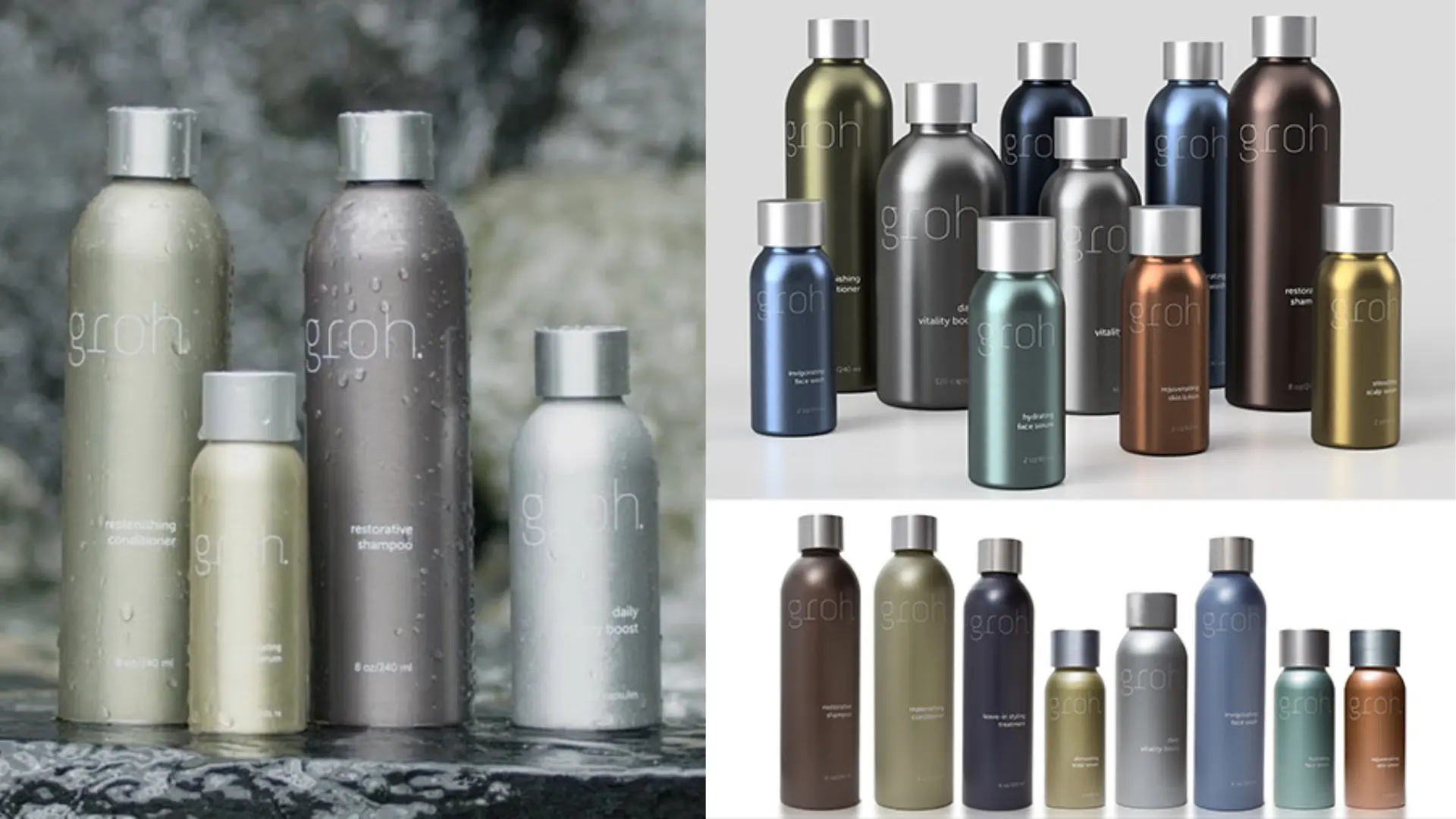 Алюминиевая бутылка Groh объемом 100 мл для ухода за волосами.