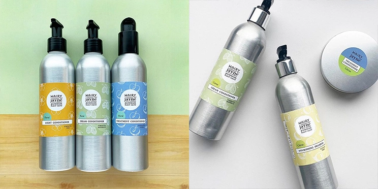 Алюминиевая бутылка Hairy Jayne объемом 250 мл для ухода за волосами.