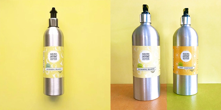 Алюминиевая бутылка Hairy Jayne объемом 250 мл для ухода за волосами.