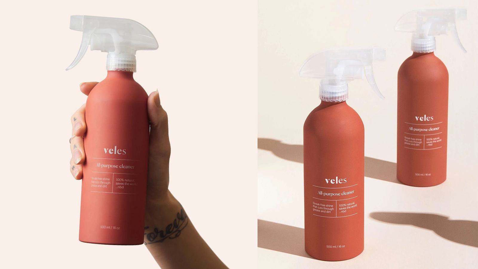 Алюминиевая бутылка VELES объемом 500 мл для универсального чистящего средства.