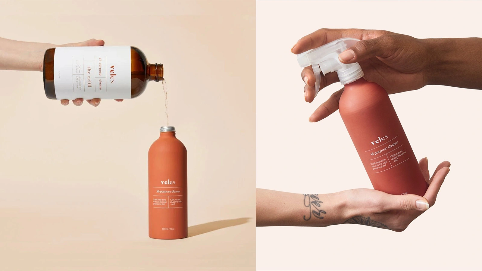 Алюминиевая бутылка VELES объемом 500 мл для универсального чистящего средства.