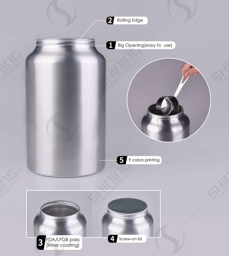 Aluminium Protein Powder Container Manufacturer