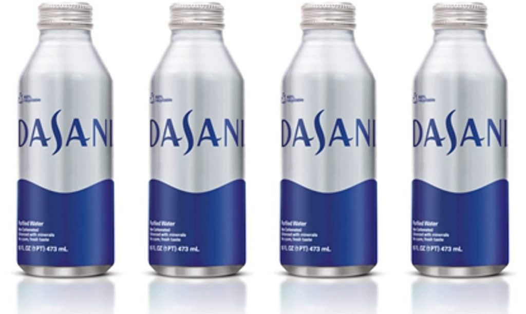 Dasani aluminium bottles