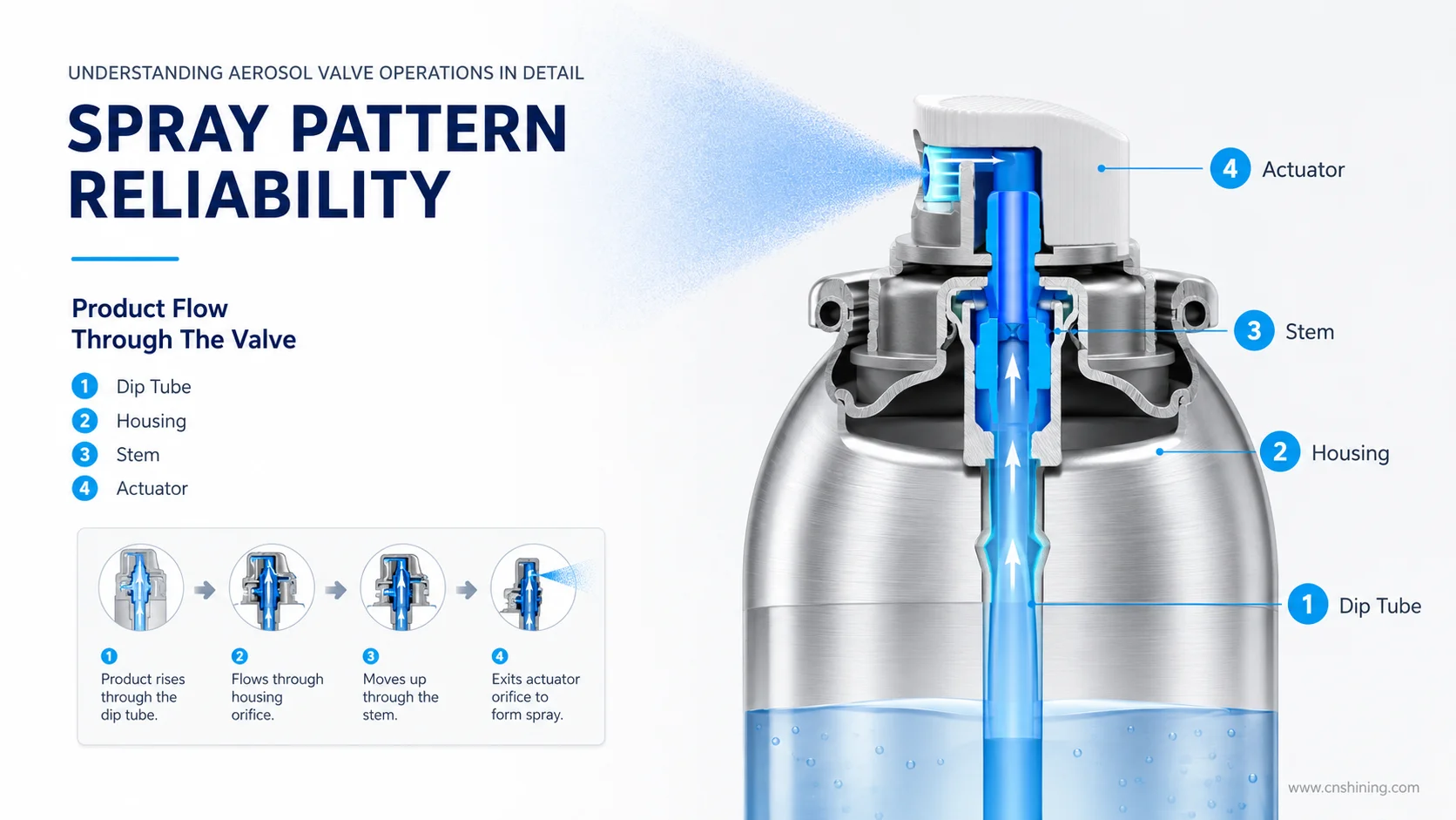 Step-by-Step Part 8: Understanding Aerosol Valve Operations in Detail 3 Product Flow Path Through Dip Tube, Housing, Stem, And Actuator