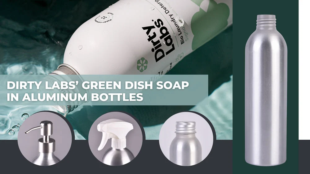 detergente de louça verde dirty labs em frascos de alumínio