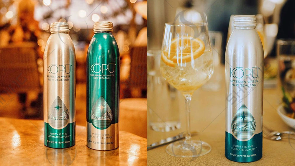 Botella de agua de manantial natural de aluminio