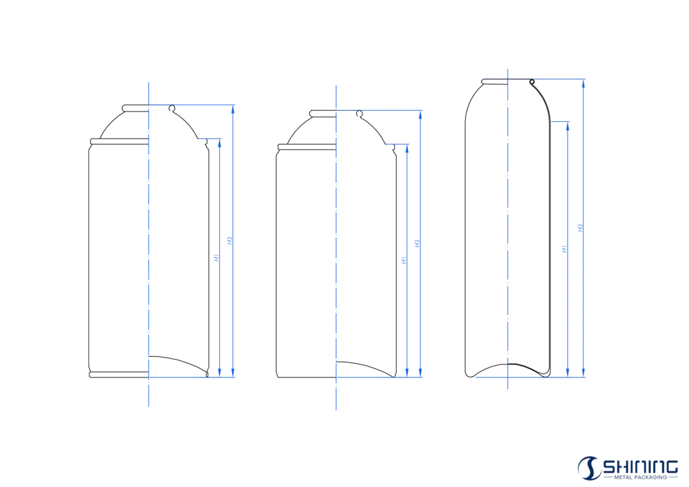 Three types of aerosol cans
