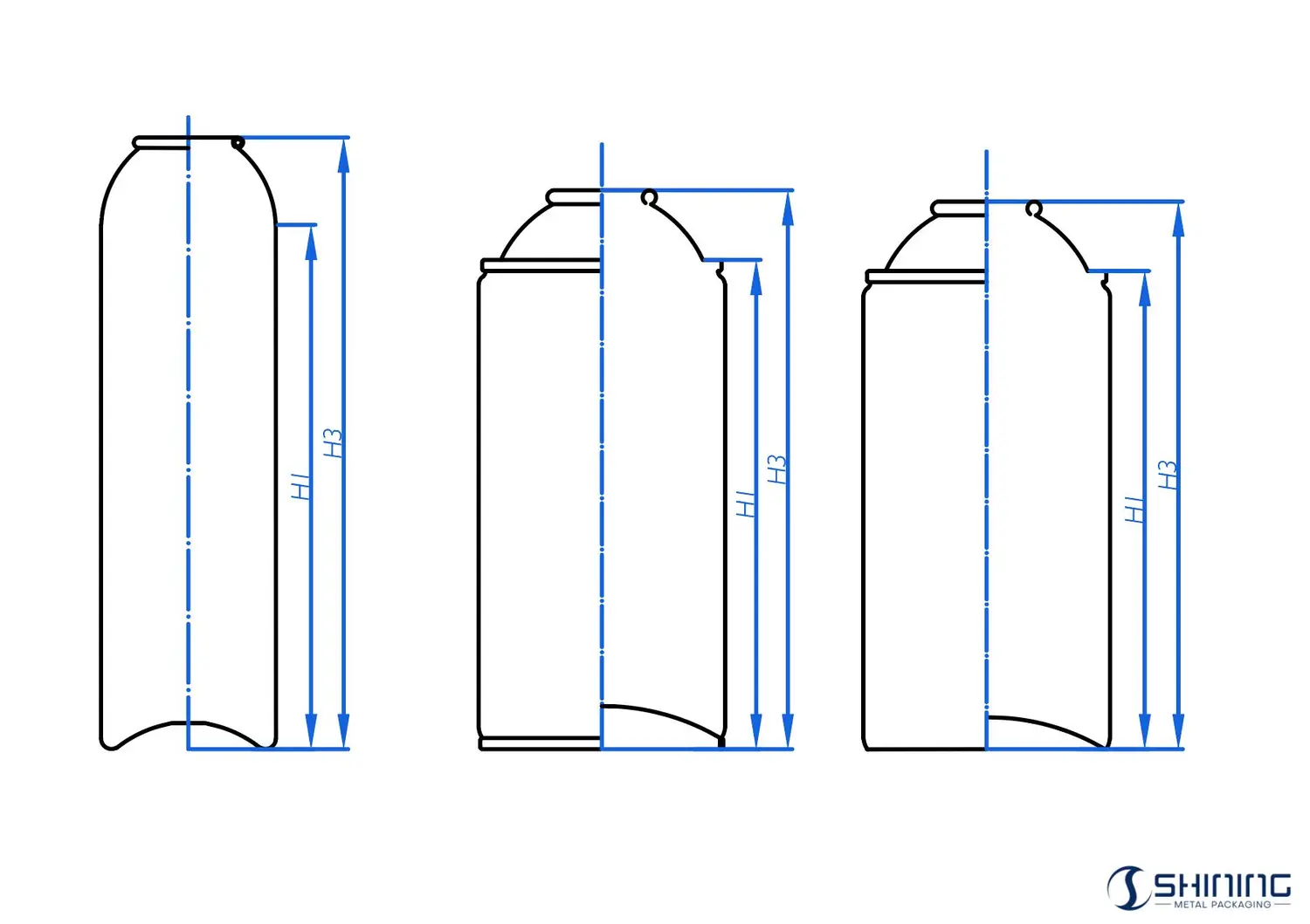 Three types of aerosol cans