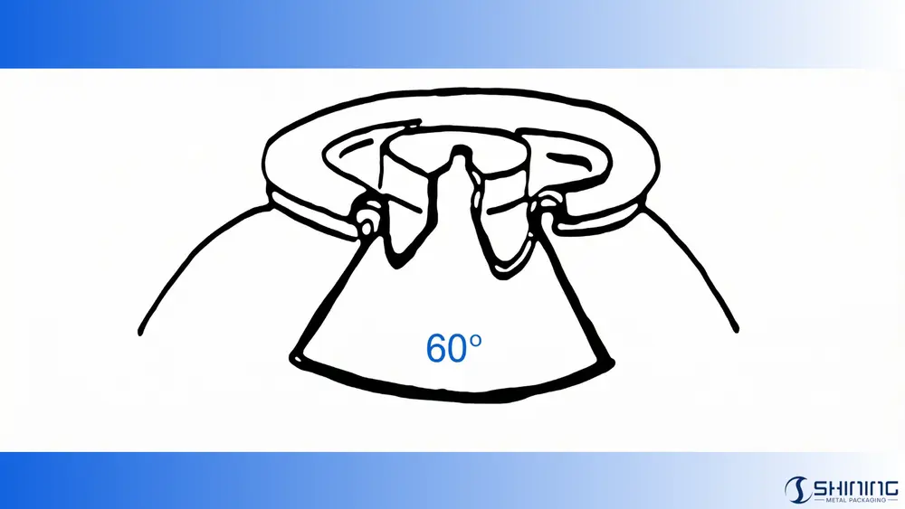 FEA 222 clinching jaw geometry showing recommended 60 degree forming angle for aerosol container sealing