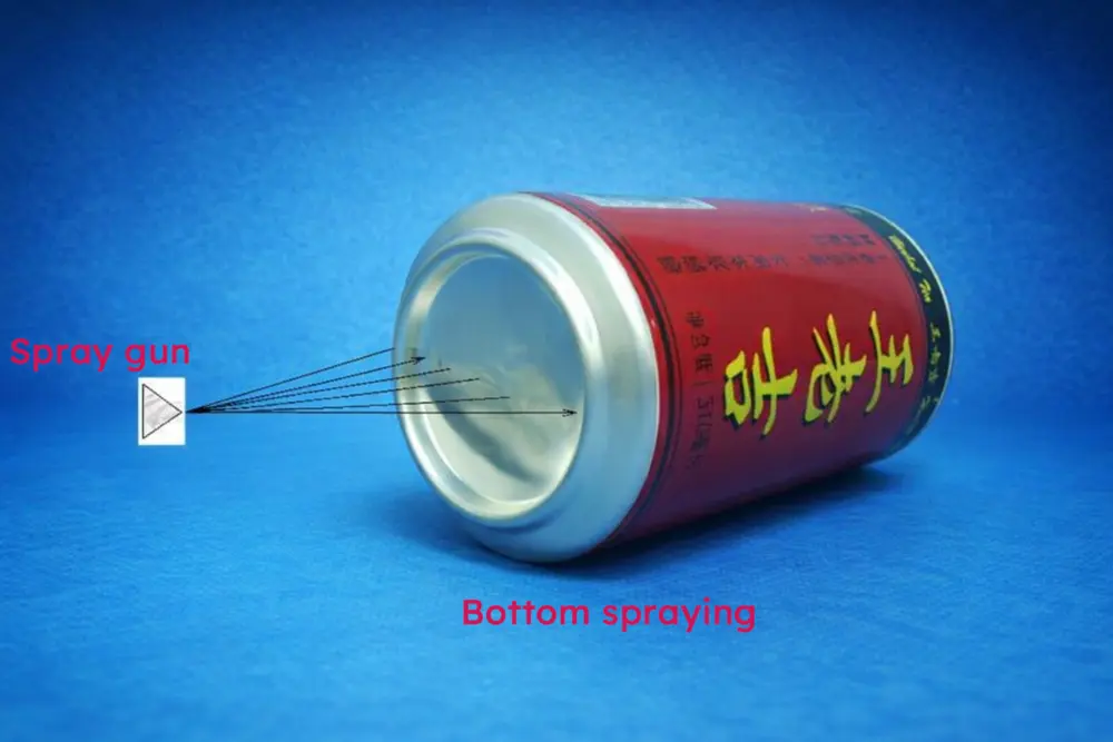 How are aluminum cans made? 21 Bottom spray application of internal coating on aluminum can body for corrosion protection