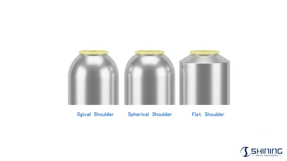 EN 15008: Einteilige Aluminium-Aerosoldosen mit 25,4 mm Öffnung 1 Schulterprofile von einteiligen Aluminium-Aerosoldosen nach EN 15008 einschließlich ogivaler, sphärischer und flacher Schultern