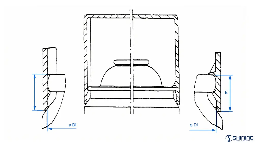 Cross-sectional view of plastic cover cap showing key dimensions (DI and E) for FEA 223 compliance