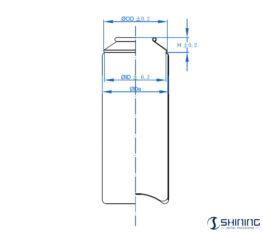 FEA 225: Rimmed Aluminium Aerosol Containers (Transfer Cans) 2 FEA 225 rimmed aluminium aerosol container dimensions showing rim height, outer diameter of rim, and inner diameter below the rim