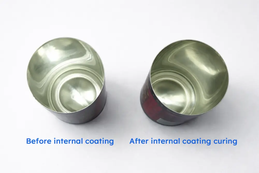 How are aluminum cans made? 22 Comparison of aluminum can interior before and after internal lacquer curing