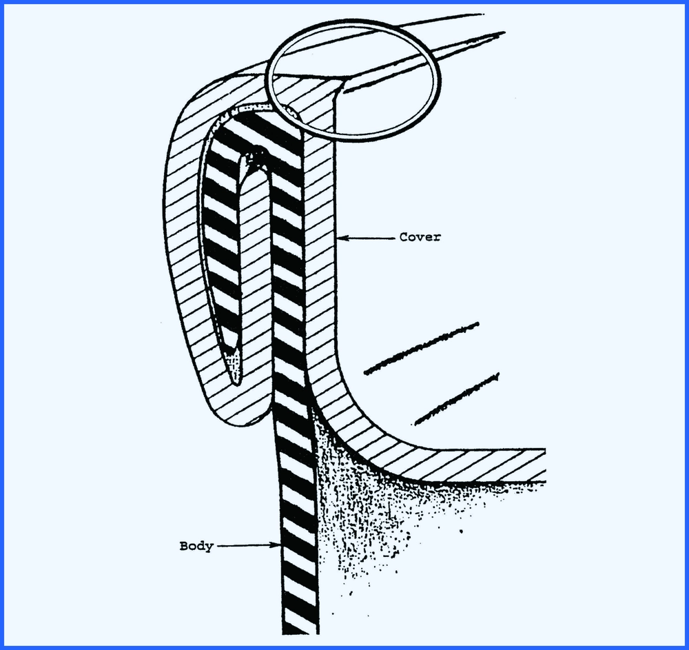 Schnittfehler im Metall können eine Doppelnaht darstellen, die einen Metallbruch an der oberen inneren Nahtkante zeigt.