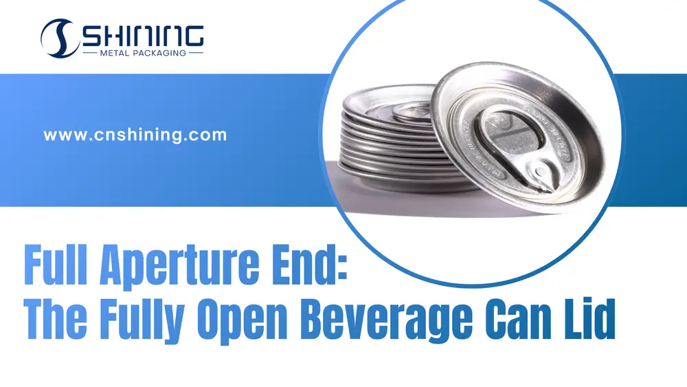 Крышка для алюминиевой банки для напитков с полностью открытым дном от Shining Metal Packaging, демонстрирующая конструкцию банки в полностью открытом состоянии.