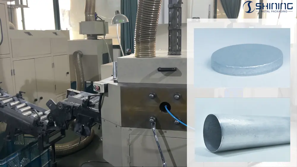 A thin-walled aluminum cylinder newly formed by an impact extrusion press from a circular slug.