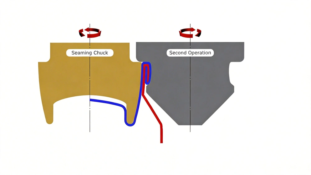 Comprendre le processus de double sertissage dans la fabrication des boîtes de conserve 5 La deuxième opération consiste à comprimer et à repasser la double couture jusqu'à l'épaisseur finale, afin d'obtenir un joint hermétique.