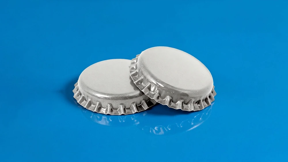 Guia de Tampas de Alumínio para Garrafas: Tipos, Especificações e Vedação 7 Tampas de coroa padrão de 26,6 mm para garrafas de cerveja e outras bebidas.