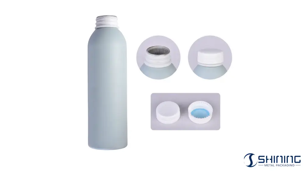 Guia de Tampas de Alumínio para Garrafas: Tipos, Especificações e Vedação 4 Tampas de rosca de plástico em garrafas de alumínio com revestimento de EPE para evitar vazamentos.