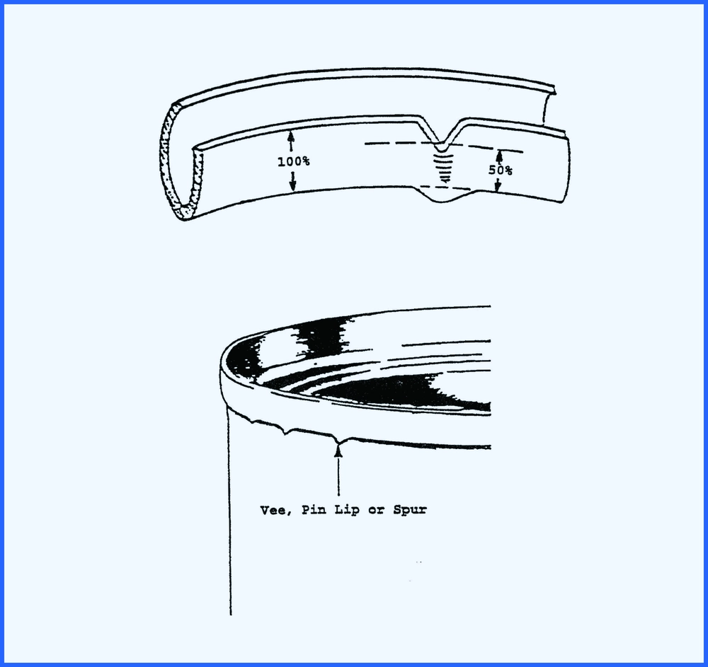 Ein V-förmiger Defekt in Metall kann eine Doppelnaht darstellen, die einen V-förmigen Vorsprung entlang der Nahtkante aufweist.