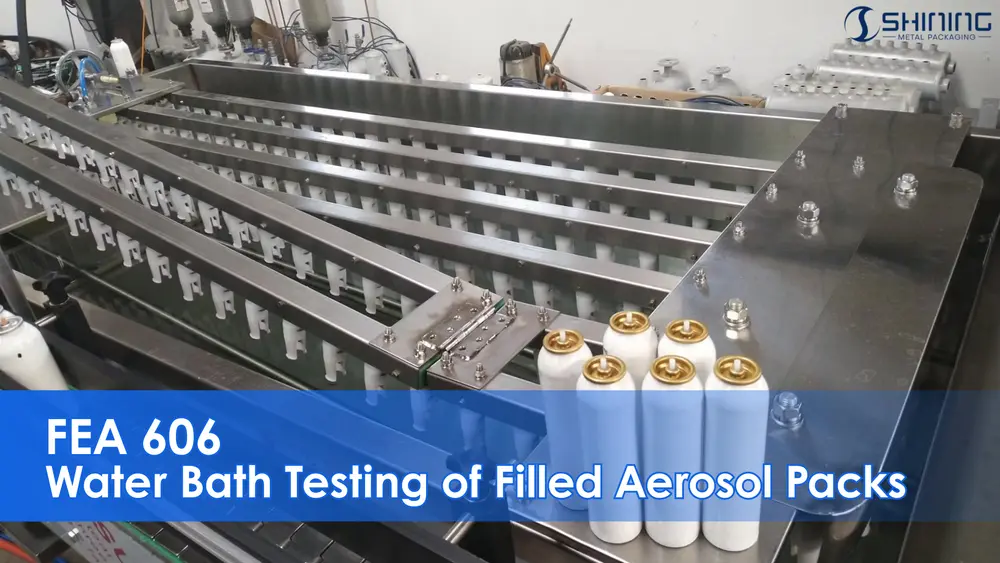 Tests en bain d'eau FEA 606 des emballages aérosols remplis sur la ligne de production