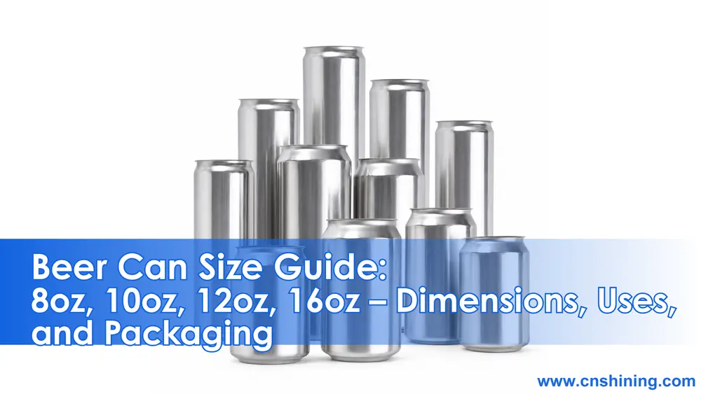 Ultimate beer can size guide featuring 8oz, 10oz, 12oz, and 16oz aluminum cans with dimensions and packaging info.