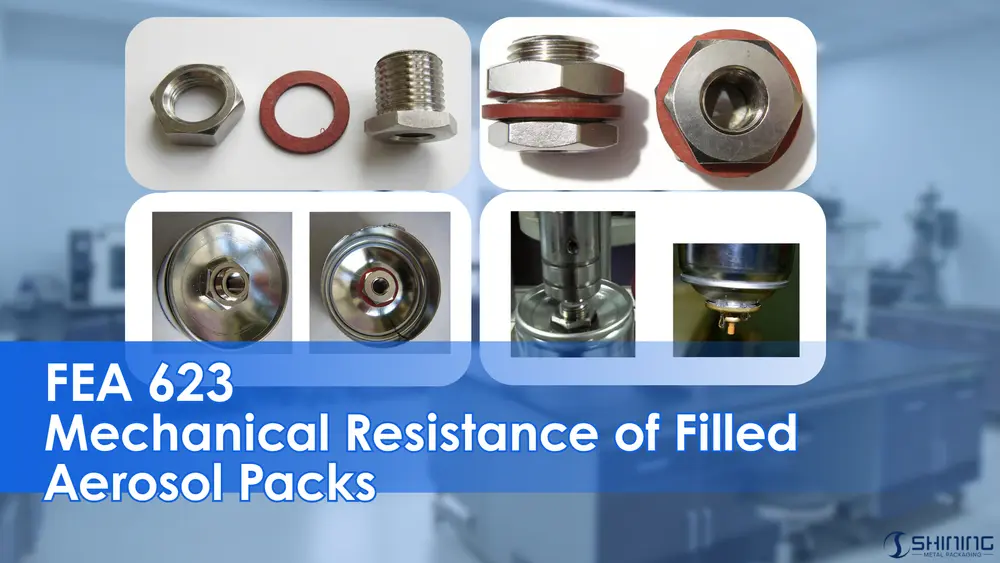 Гидравлические компоненты, подвергнутые испытанию по методу FEA 623, включая винтовые фитинги, прокладки и нижние соединения насоса на аэрозольных баллончиках, при обнаружении утечки через клапан.