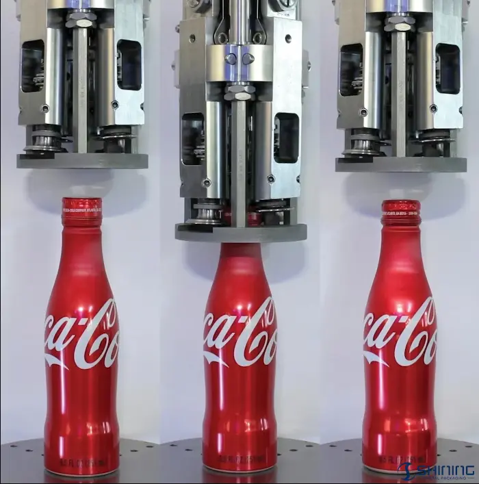 ROPP capping process demonstration for aluminum beverage bottles.