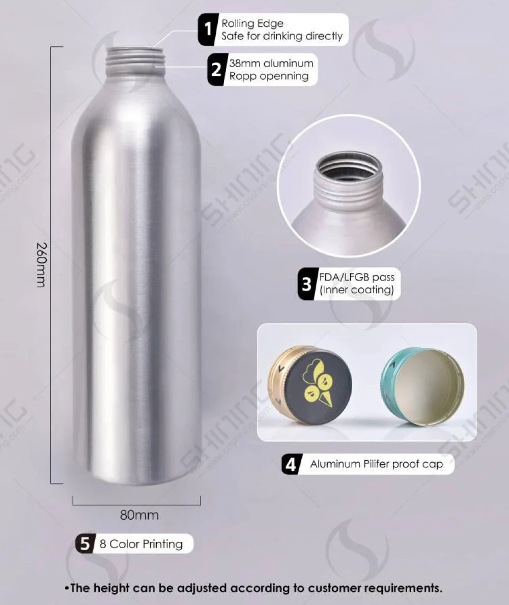 Алюминиевая бутылка для напитков объемом 1 литр