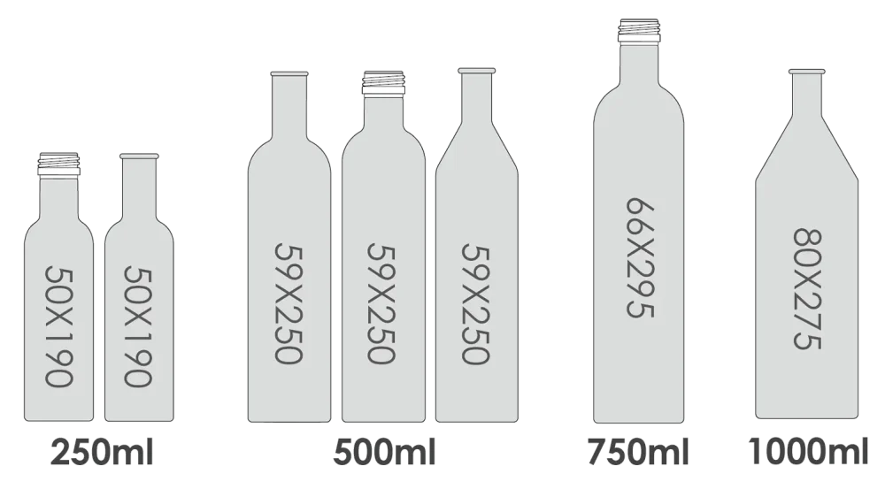 Размер и объем алюминиевой бутылки для оливкового масла