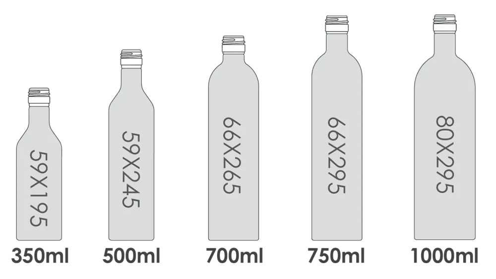 Размер и объем алюминиевой винной бутылки